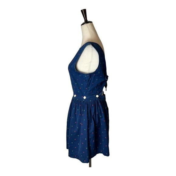 Maison Kitsune Dress Women 8 Blue Floral Cotton‎ Button Detail Tie Back Mini - Picture 5 of 12